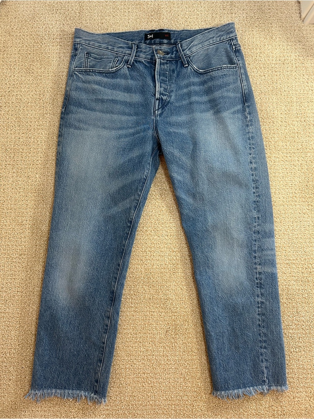 3X1 Denim Straight Leg Crop Frayed Ankle Size 28 Stella Wash